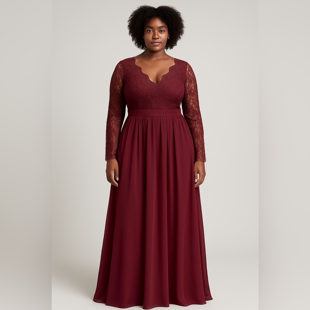 Lulu's Burgundy Lace Long Sleeve Prom Dress